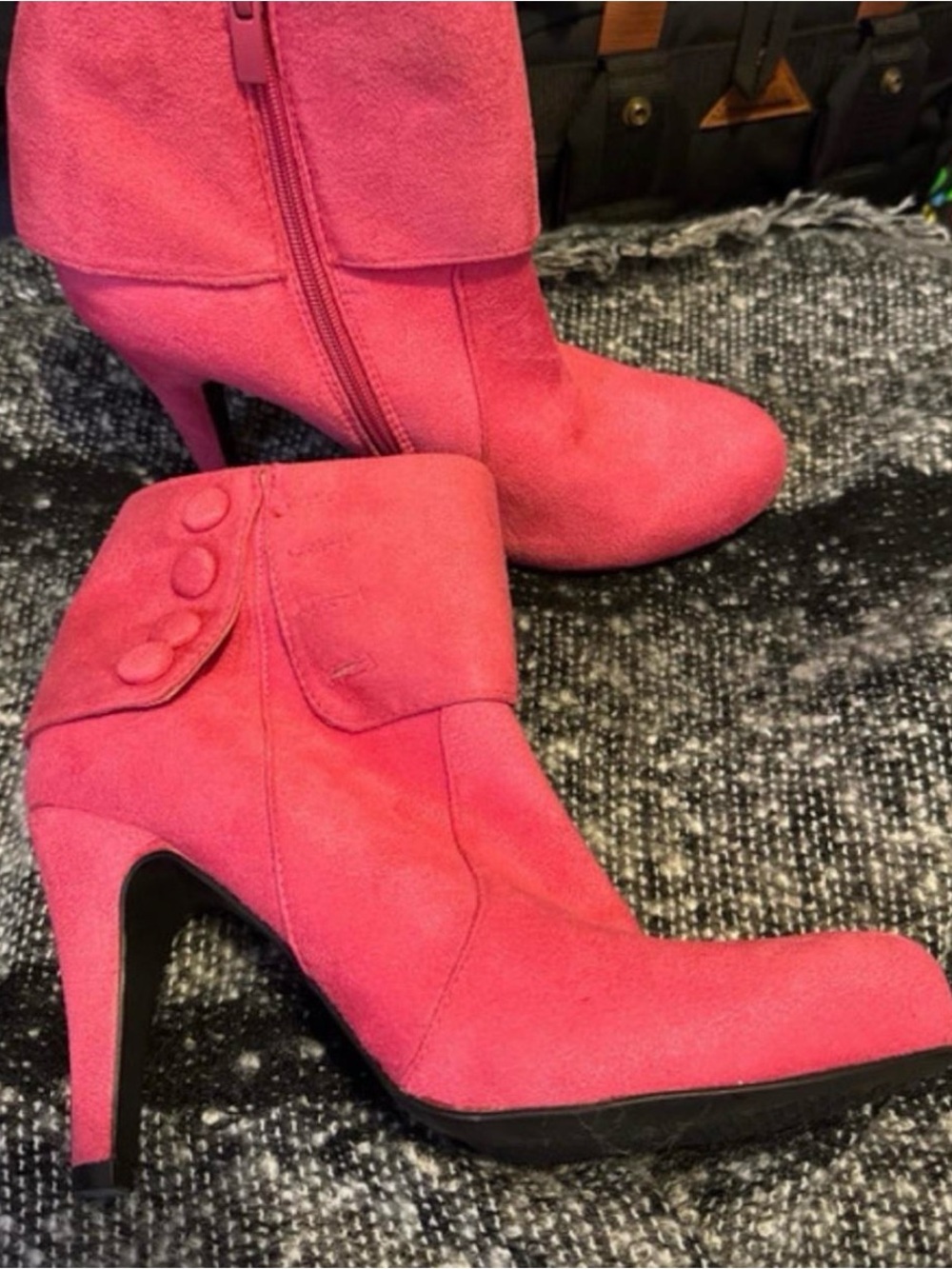 Women's Pink Suede Ankle Boots with Button Detail